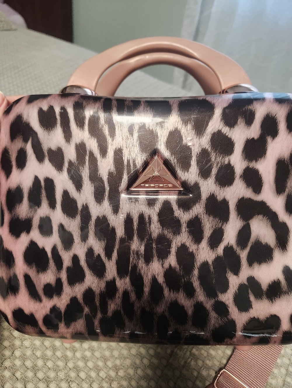 Leopard Print Pink Top-Handle Cosmetic Bag Travel